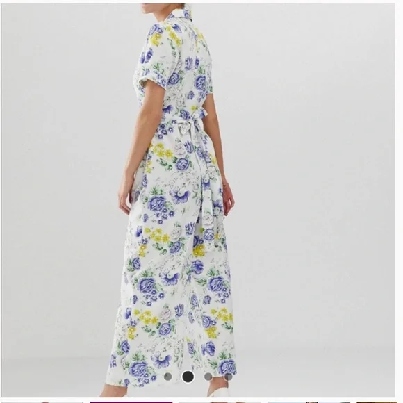 ASOS DESIGN cotton/linen floral print button front collar jumpsuit,Vintage look! - Picture 2 of 10